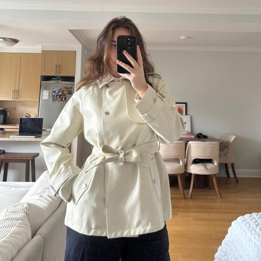 Women's Cream Belted Trench Coat - Tailored Short Trench